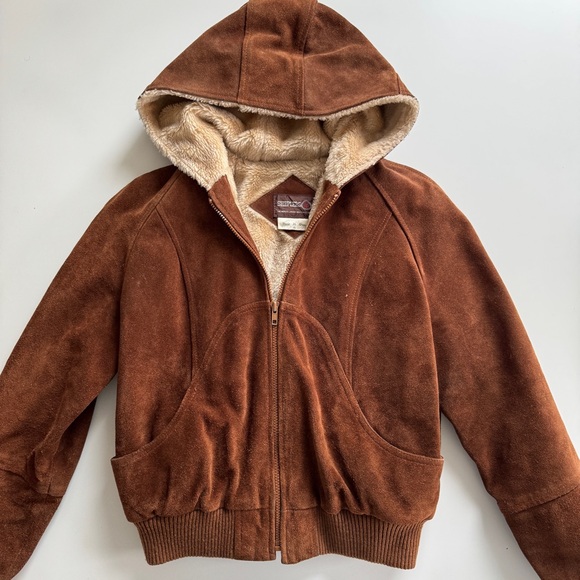 SHEPLERS Jackets & Blazers - Vintage Sheplers Western Suede Leather Shearling Lined Hooded Jacket Sz 14 / M